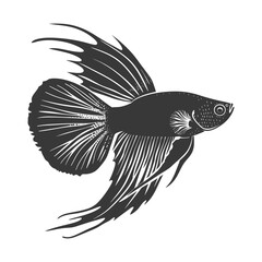 Silhouette guppy fish animal black color only full body