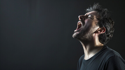 portrait of a yawning screaming man - obrazy, fototapety, plakaty