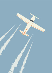 Plane flying in the blue sky illustration. Vector gradient illustration. Retro abstract background - 774892852