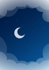 Gradient spring night moon illustration poster. Beautiful moon rise in starry sky. - 774892899