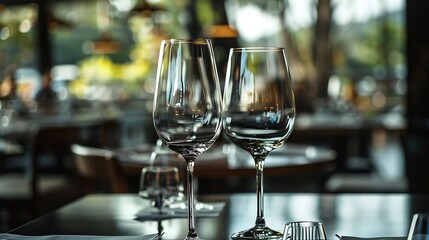 Generative AI : Empty glasses set in restaurant