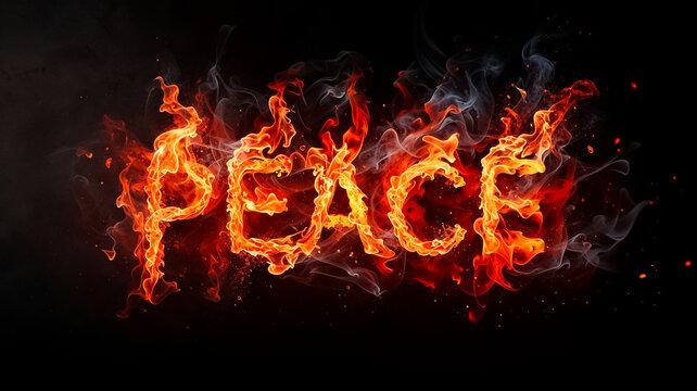 the word peace on fire on a black background
