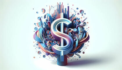 3d flat icon as Abstract Capital An ad with abstract designs interlaced with digital financial charts representing capital growth. in financial growth and innovation abstract theme with isolated white - obrazy, fototapety, plakaty