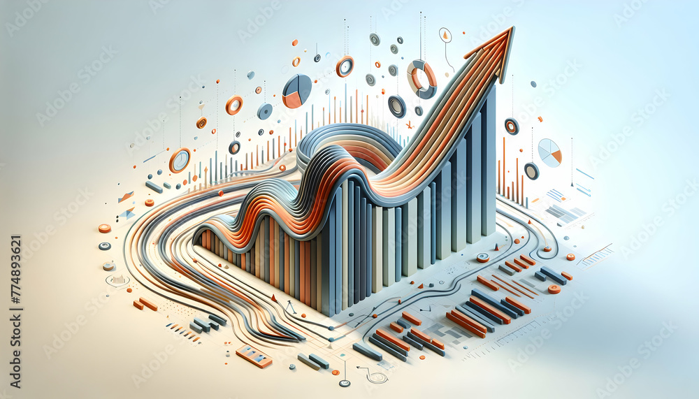 Poster 3d flat icon as abstract market analysis a financial chart overlaid with abstract shapes representin