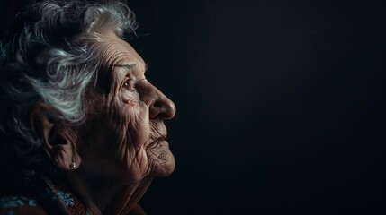 Generative AI : Portrait of elderly woman on dark background. Toned.