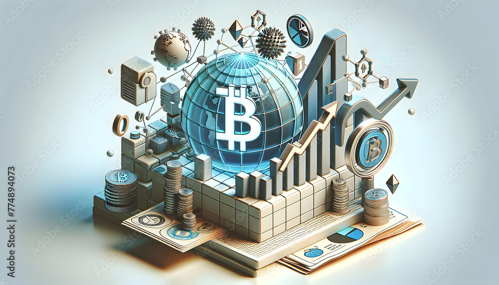 Poster 3d flat icon as blockchain breakthrough an ad with a financial chart and blockchain elements indicat