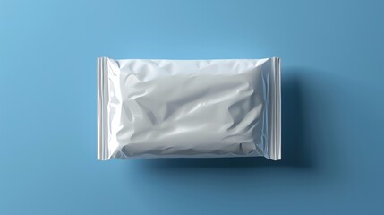 Minimalist Elegance: White Plastic Packaging Bag on Blue Background