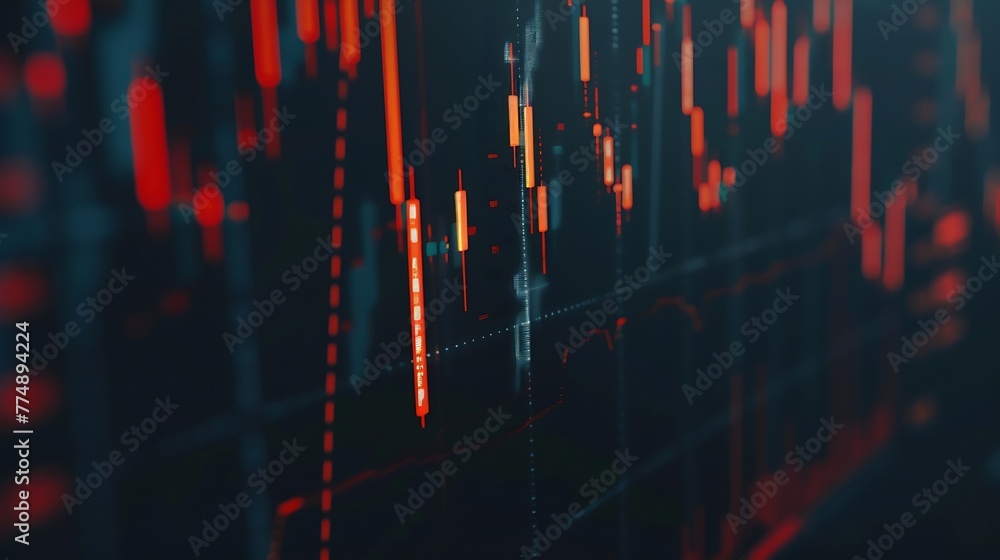 Leinwandbilder Generative AI : Closeup financial chart with uptrend line candlestick graph in stock market on monitor background