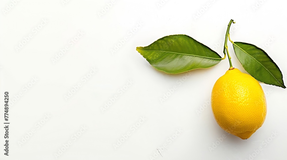 Poster generative ai : lemon with green leaf isolated on white background.