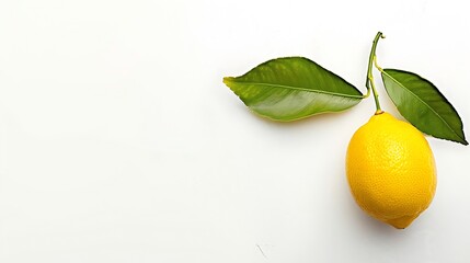 Generative AI : Lemon with green leaf isolated on white background.