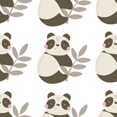 Seamless pattern with cartoon pandas. colorful vector for kids. hand drawing, flat style. baby design for fabric, print, textile