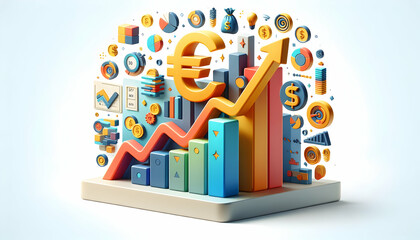 3d flat icon as Economic Elevation A banner showcasing an economic elevation with abstract and creative financial icons. in financial growth and innovation abstract theme with isolated white backgroun