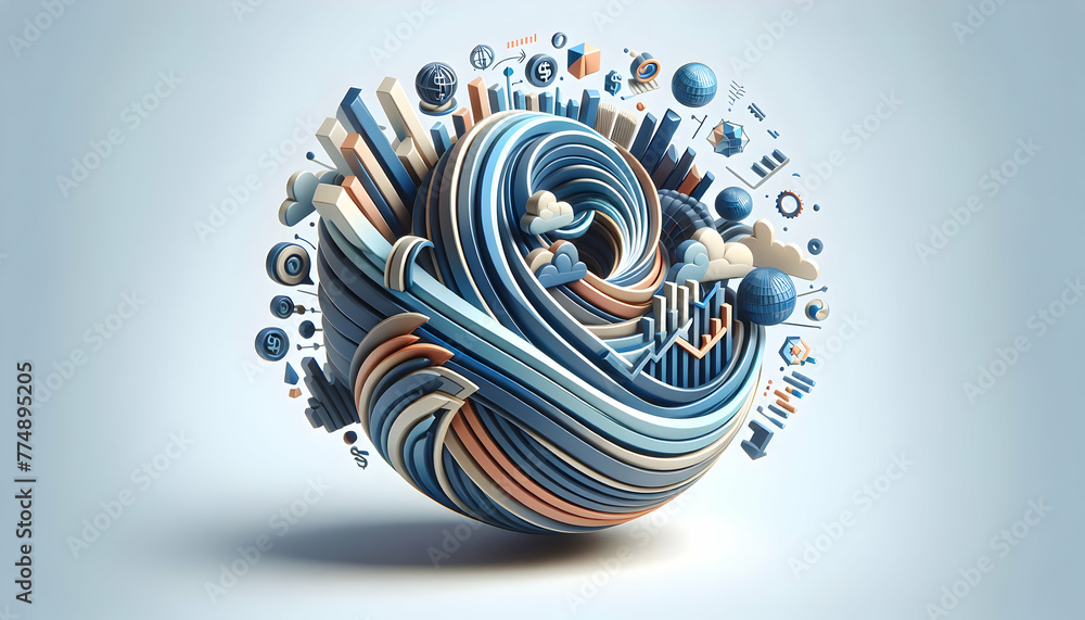 Poster 3d flat icon as financial flux a dynamic financial chart with abstract lines representing the flux o