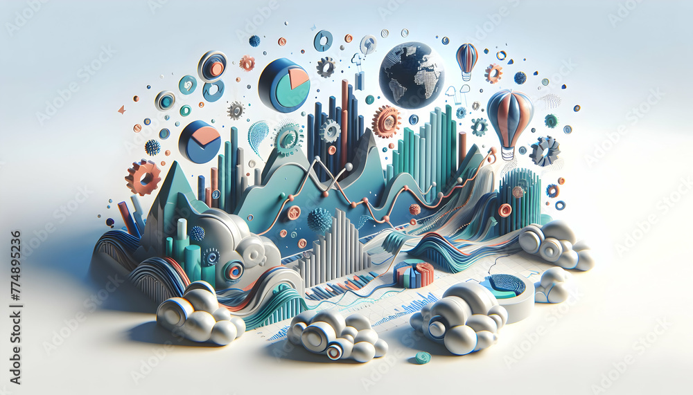 Poster 3d flat icon as financial flux a dynamic financial chart with abstract lines representing the flux o