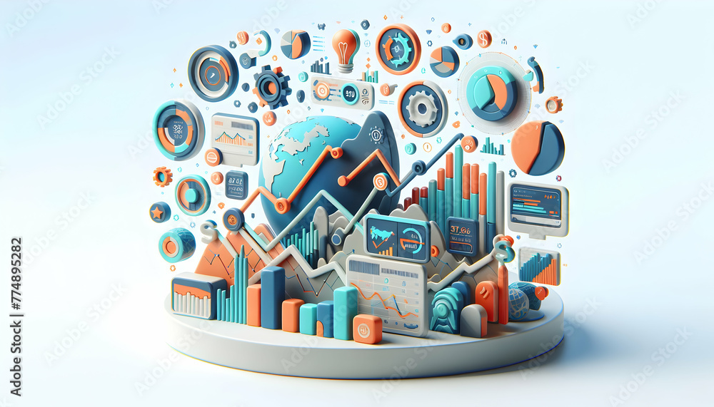 Poster 3d flat icon as financial forecast a digital screen displaying a financial forecast with abstract el