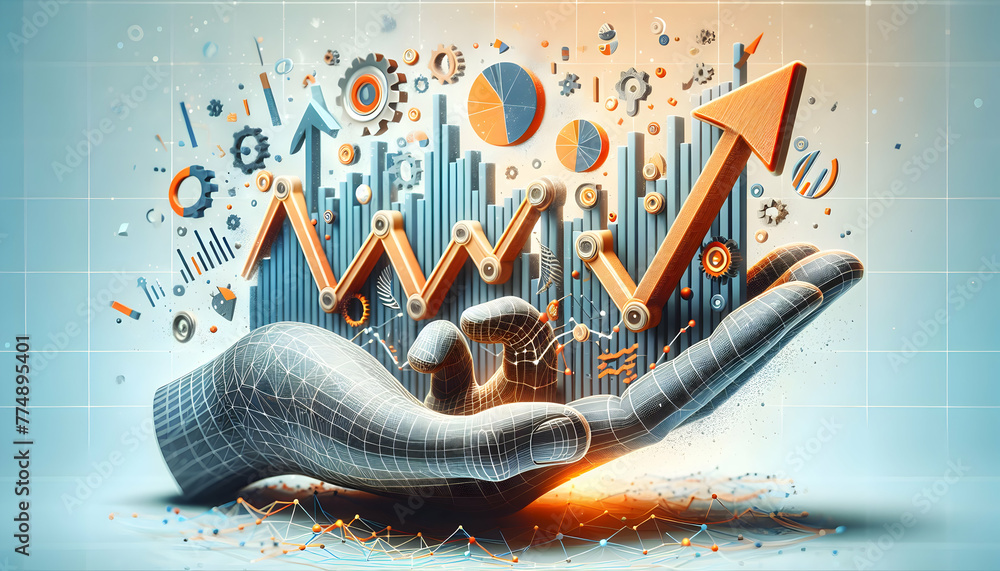 Poster 3d flat icon as financial fusion a financial chart merging with abstract art depicting the fusion of