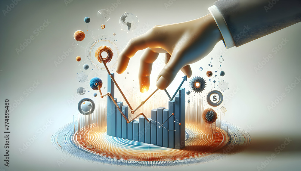 Poster 3d flat icon as financial fusion a financial chart merging with abstract art depicting the fusion of