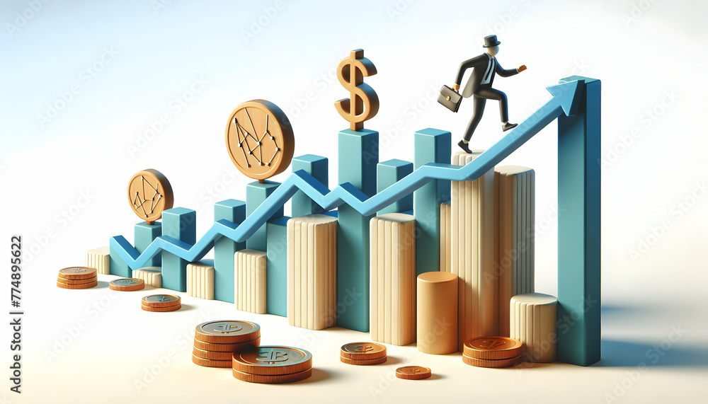 Poster 3d flat icon as financial surge a chart depicting a sharp increase with abstract tech elements. in f
