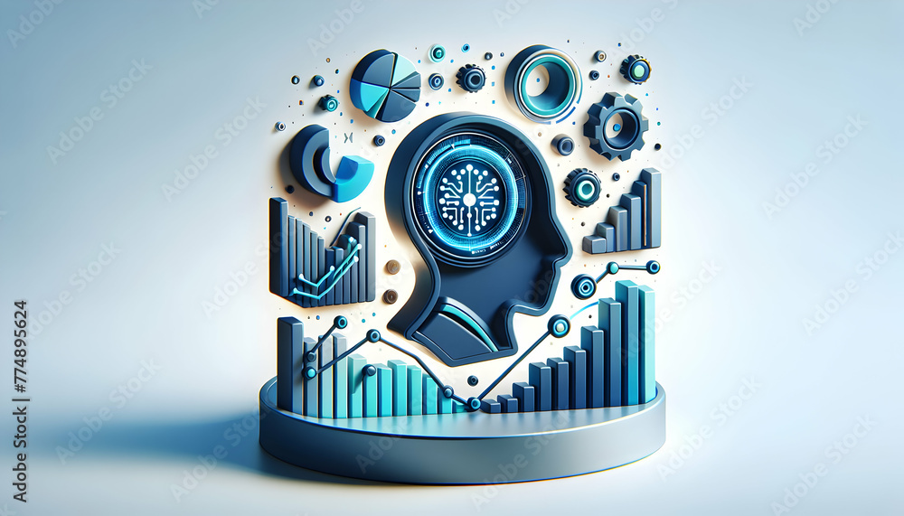 Poster 3d flat icon as financial intelligence a banner showcasing ai driven financial intelligence with dyn