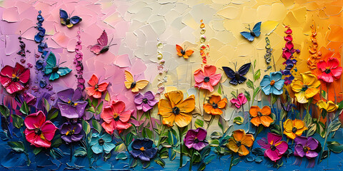 Abstract colorful flowers in oil painting
