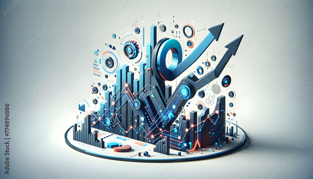 Poster 3d flat icon as growth graph grasp a hand reaching for a graph symbolizing financial growth amidst a