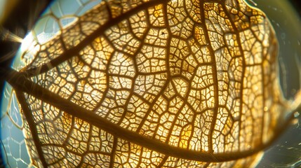 Leaf stomata tiny gates to plant respiration Display the microscopic marvels with a close-up lens Golden sunlight casts intricate shadows