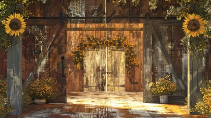 Rustic Barn Wedding: Countryside Charm and conceptual metaphors of Countryside Charm - obrazy, fototapety, plakaty