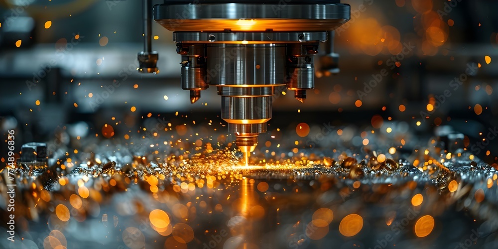 Poster operating cnc metalworking milling machine: precision machining by engineer. concept cnc milling, me