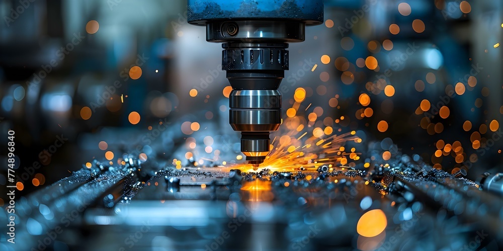 Poster operating cnc metalworking milling machine: engineer's precision machining. concept metalworking, cn