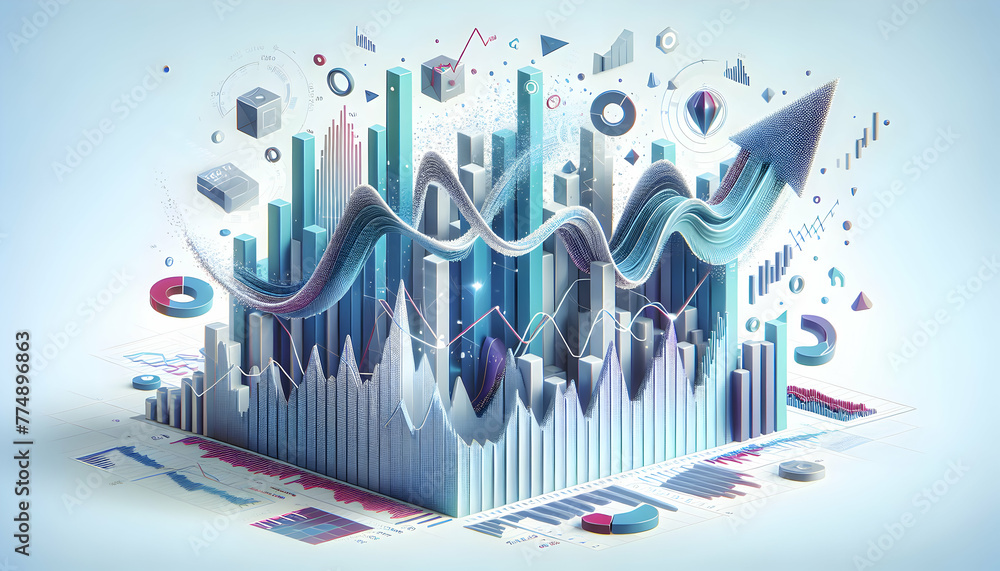 Poster 3d flat icon as market momentum zoomed in view of a financial chart showing market momentum with dyn