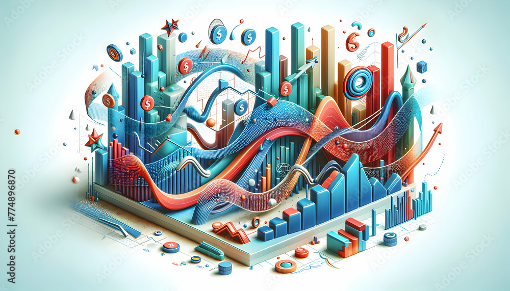 Aufkleber 3d flat icon as market momentum zoomed in view of a financial chart showing market momentum with dyn