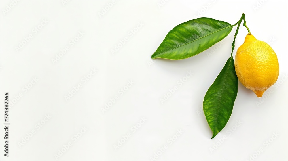 Poster Generative AI : Lemon with green leaf isolated on white background.