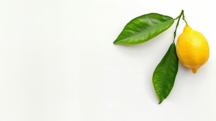 Generative AI : Lemon with green leaf isolated on white background.