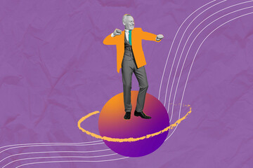 Composite trend artwork sketch image 3D photo collage of silhouette huge old aged fashion pensioner...