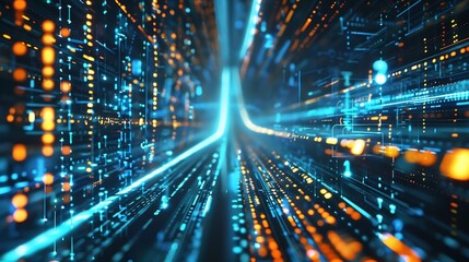 Generative AI : Digital data flow on road with motion blur to create vision of fast speed transfer