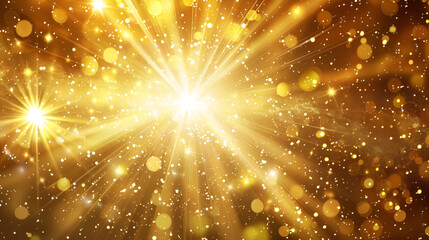 Golden Light Rays and Stars Abstract Background A Glowing Celestial Display ,Luminous Abstract yellow sunbeam with Digital lens flash. An illustration of the concept of high speed