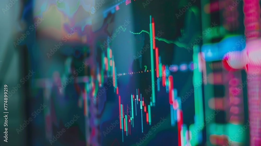 Aufkleber Generative AI : Charts of financial instruments with various type of indicators including volume analysis for professional technical analysis on the monitor 