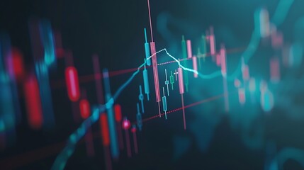 Generative AI : Closeup financial chart with uptrend line candlestick graph in stock market on monitor background - obrazy, fototapety, plakaty