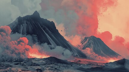 Volcanic Landscape Treks: Powerful Nature and conceptual metaphors of Powerful Nature - obrazy, fototapety, plakaty