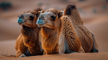 Two camels in the desert