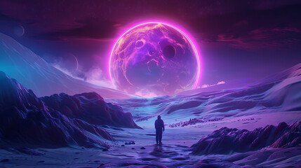 Mystical Desert Planet in the Universe  in neon colors
