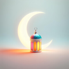 3d Ramadan lantern and crescent moon, islamic background for Ramadan mubarak, eid and Islamic Holiday celebration