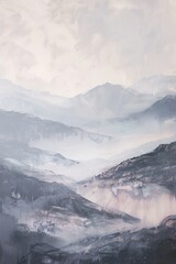 Gemälde einer skandinavischen Landschaft, Berg und Tal, Himmel mit Wolken, düster und melancholisch - obrazy, fototapety, plakaty