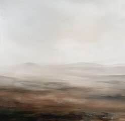 Gemälde einer skandinavischen Landschaft, Berg und Tal, Himmel mit Wolken, düster und melancholisch - obrazy, fototapety, plakaty