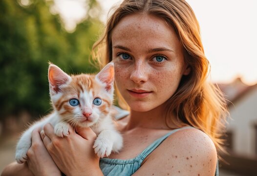 Masterpiece of a Woman Holding a Kitten: A Cinematic Upper Body Phone Camera Photo