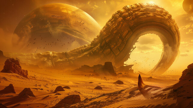 Giant sand worm in the desert