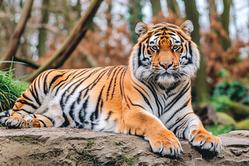 Alert tiger on a forest mound