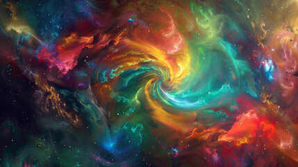 Fototapeta na wymiar Swirling galaxies of color merging and colliding in a cosmic ballet of creation.