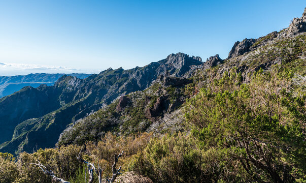 Beautiful Madeira island - view from Vereda do Arieiro hiking trail bellow Pico Ruivo hill