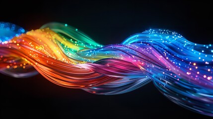 colorful  internet waves running inside fiber wire a concept of internet speed or a background image technological type, Generative AI.
